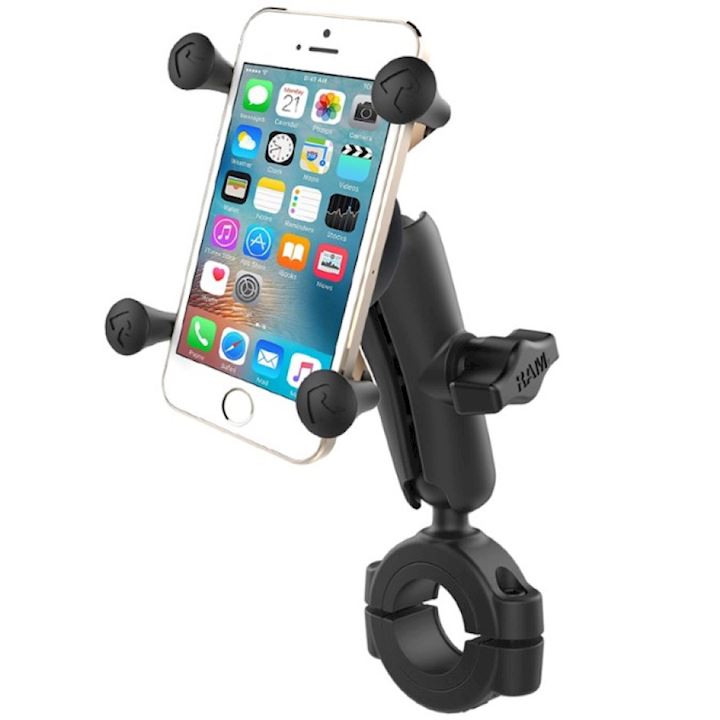 Torque™ 1 1/8" - 1 1/2" Diameter Handlebar/Rail Base with 1" Ball, Standard Arm and X-Grip® for Phones